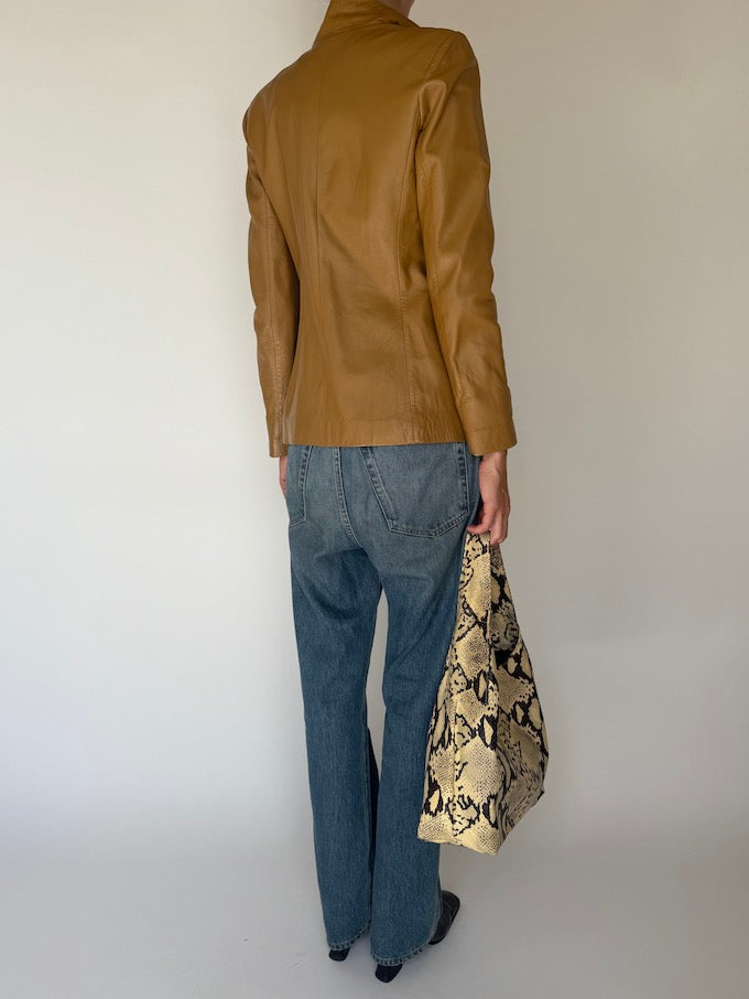 Vintage leather blazer jacket beige 6346