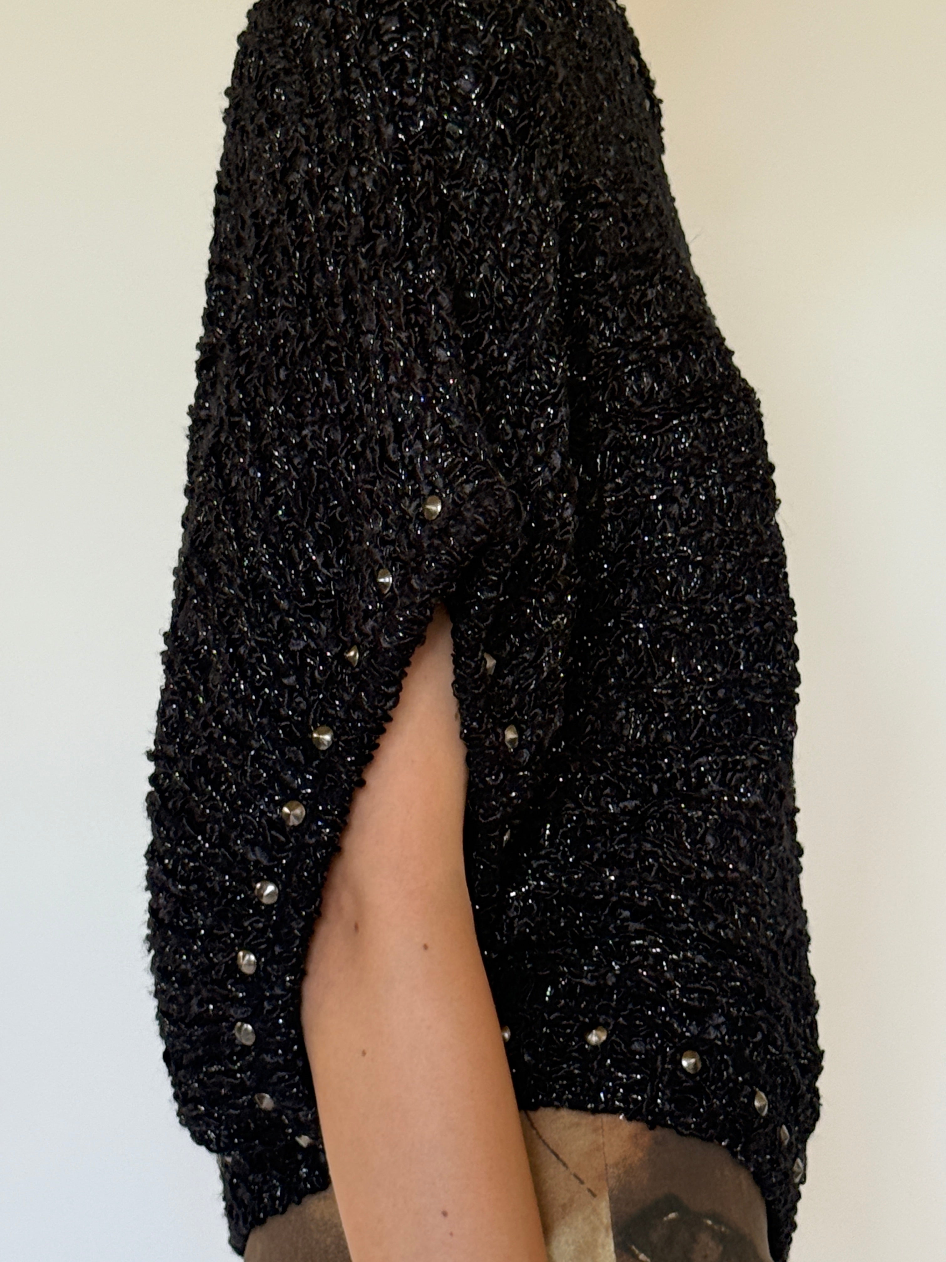 Vintage black metallic knit top side view