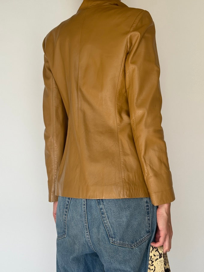 Vintage leather blazer jacket beige 6346