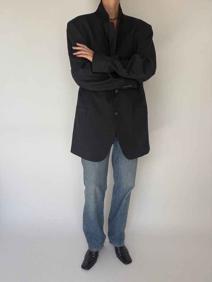 Vintage Oversized Wool-Cashmere Blazer In Dark Grey 5705