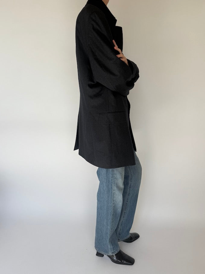 Vintage Oversized Wool-Cashmere Blazer In Dark Grey 5705