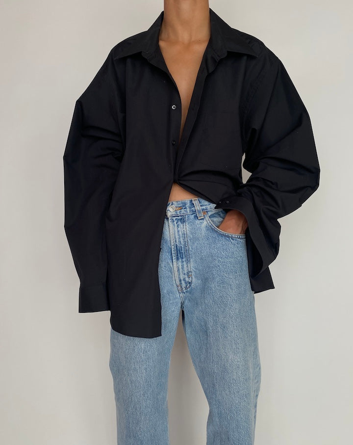 VINTAGE BLACK OVERSIZED BUTTON DOWN LONG SLEEVE SHIRT 2953