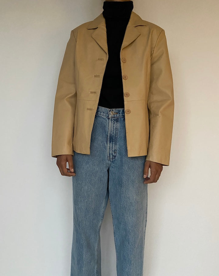 VINTAGE BEIGE LEATHER JACKET 1594 3
