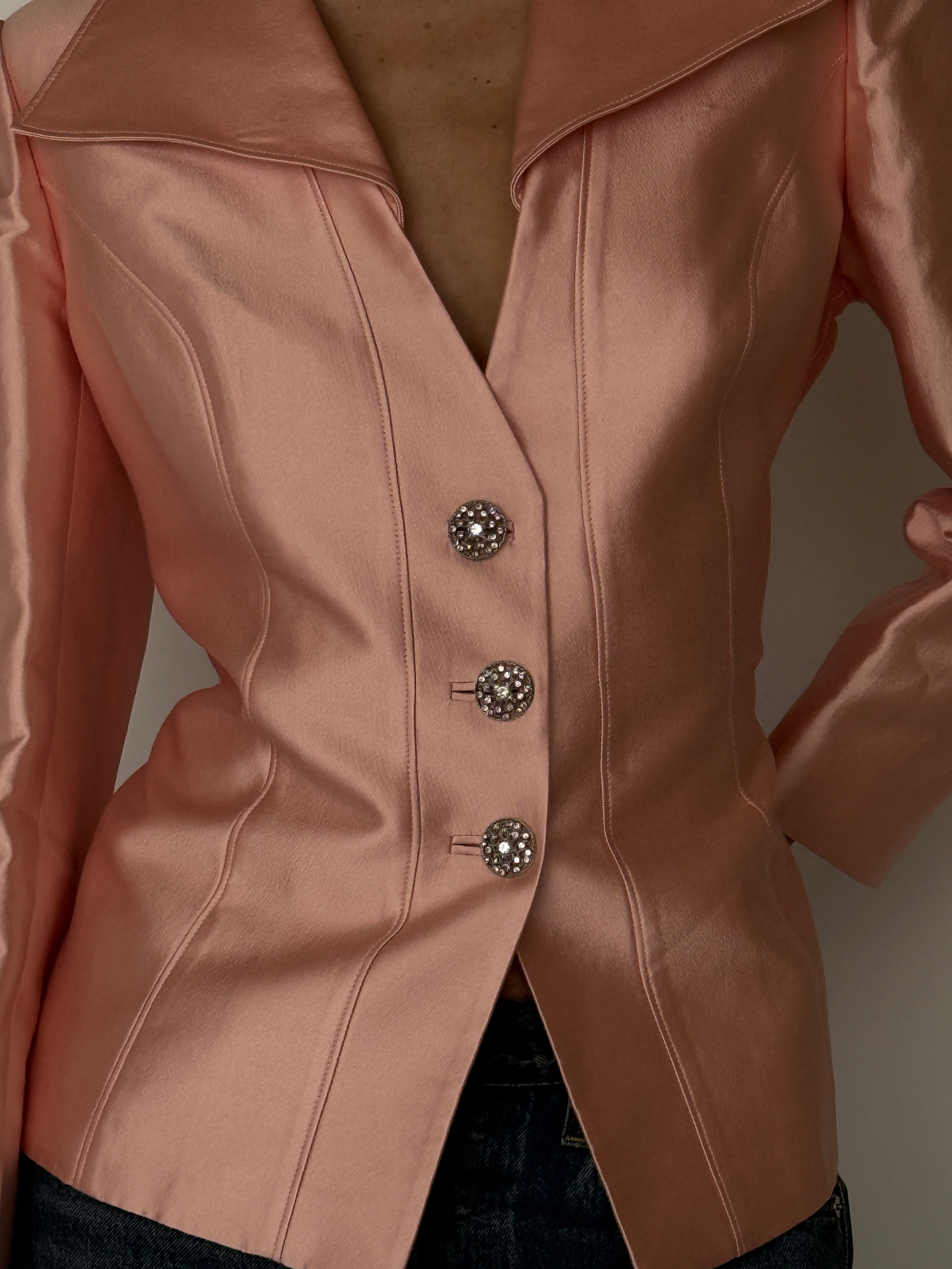 Vintage peach pink satin blazer button detail