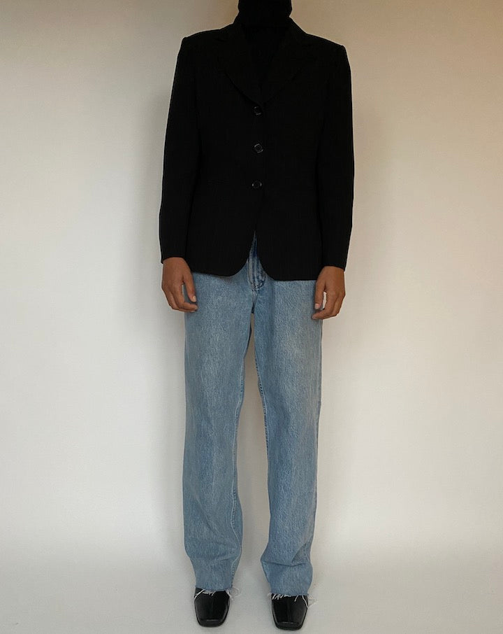 VINTAGE BLACK PINSTRIPED BLAZER 1596