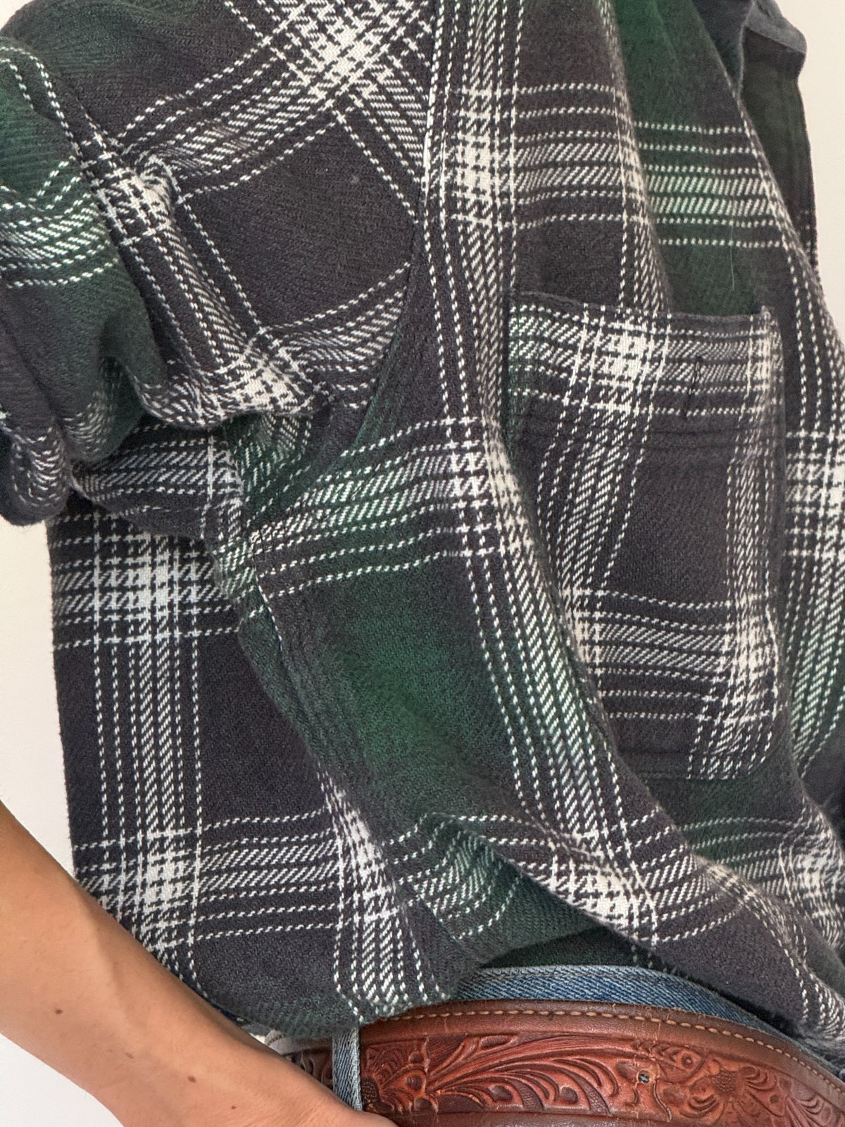 Vintage forest green plaid flannel shirt