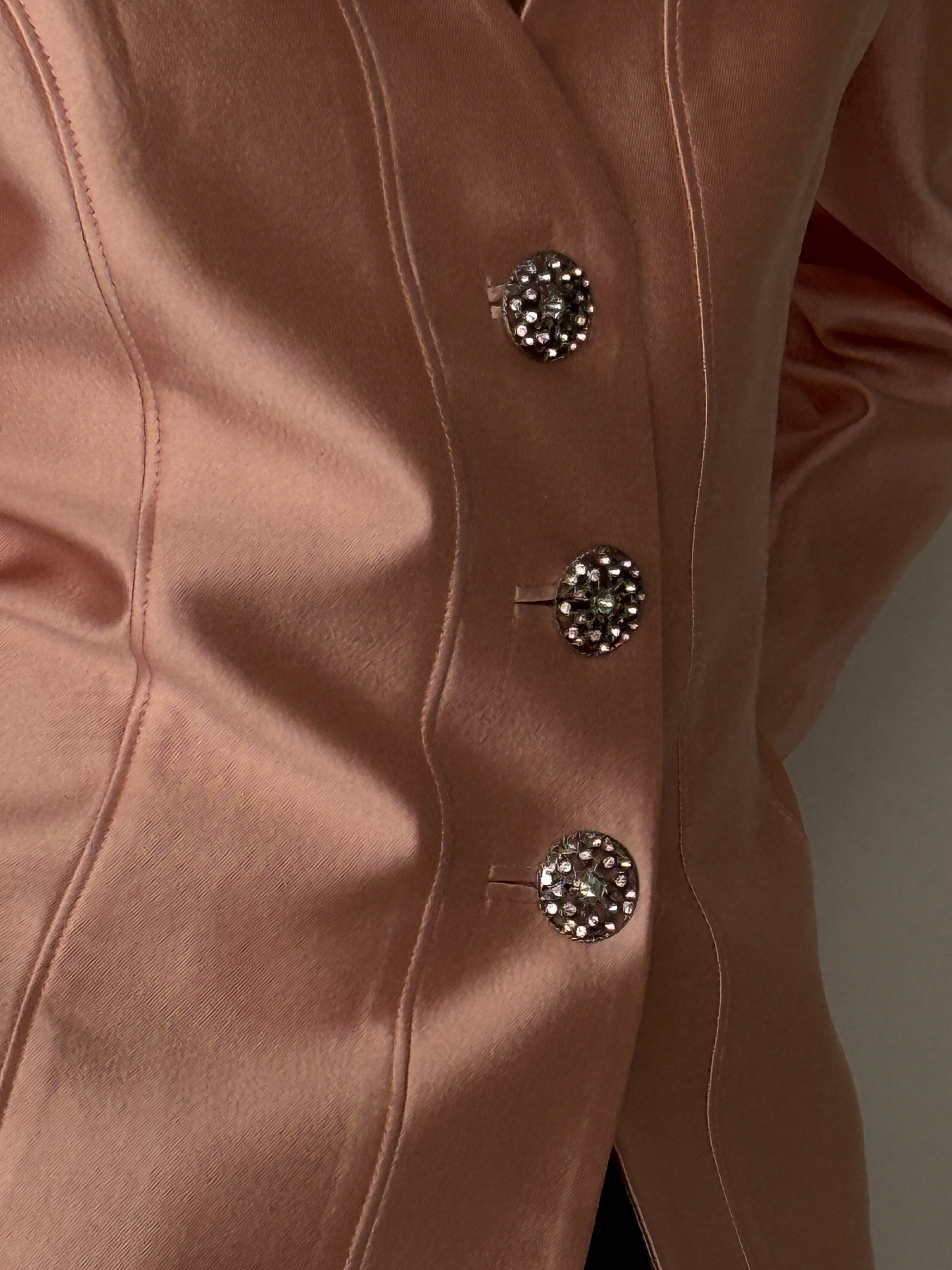 Vintage peach pink satin blazer seam detailing