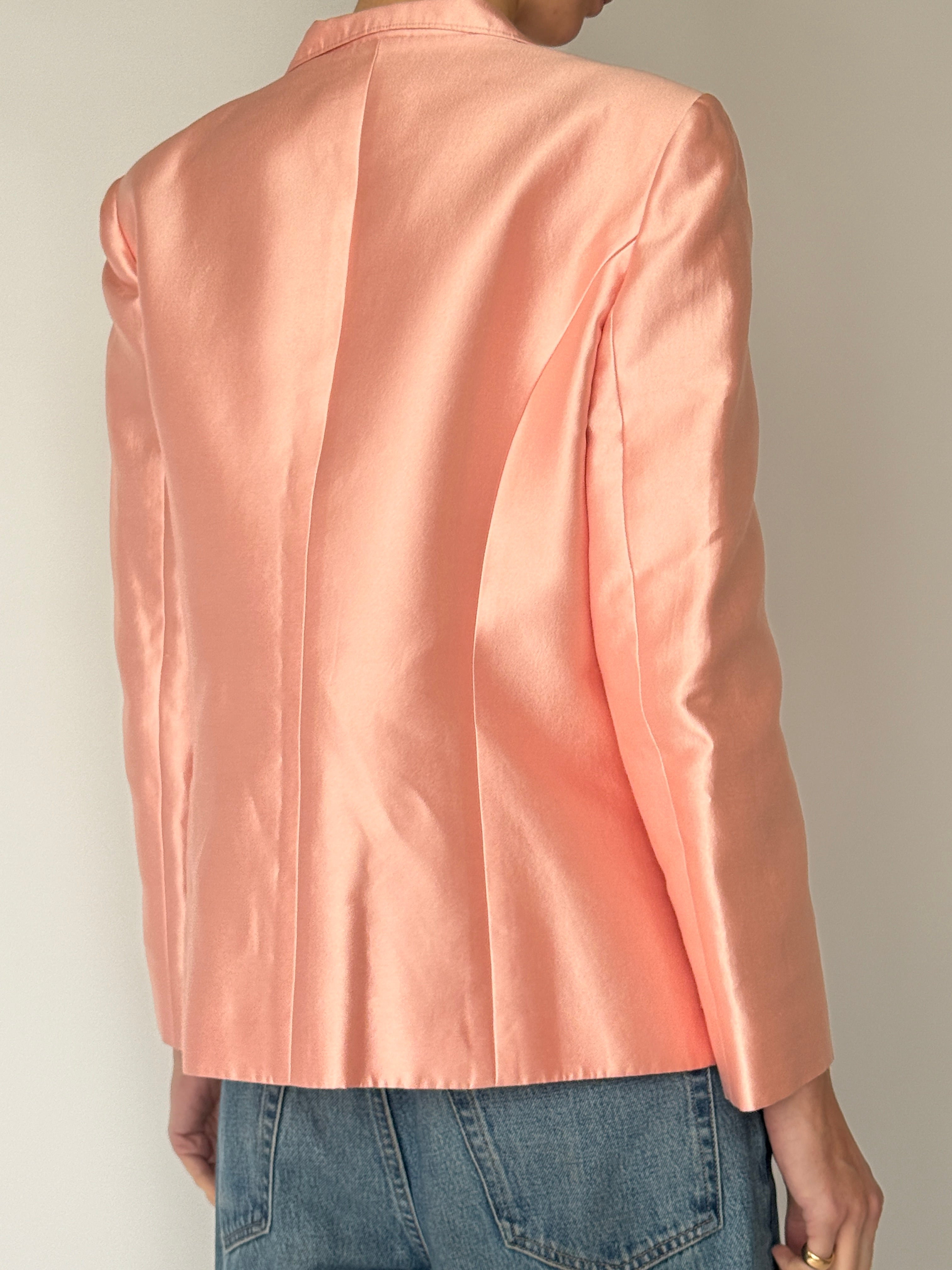 Vintage satin blazer peach pink back view