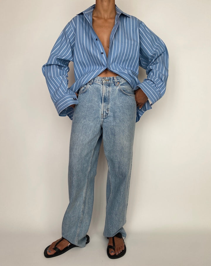 VINTAGE BLUE STRIPED BUTTON DOWN LONG SLEEVE SHIRT 2958