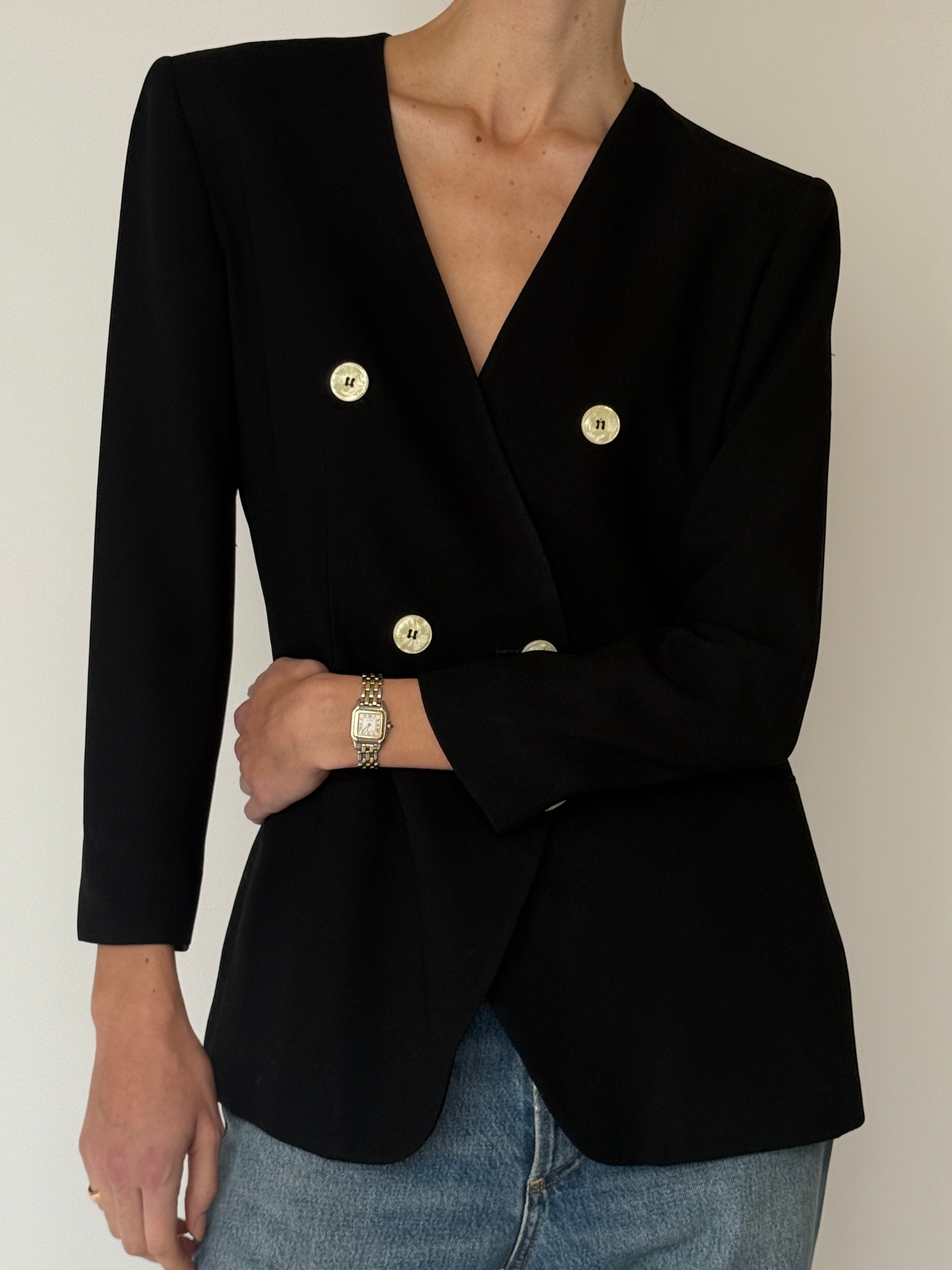 Vintage black blazer pearlized button detail