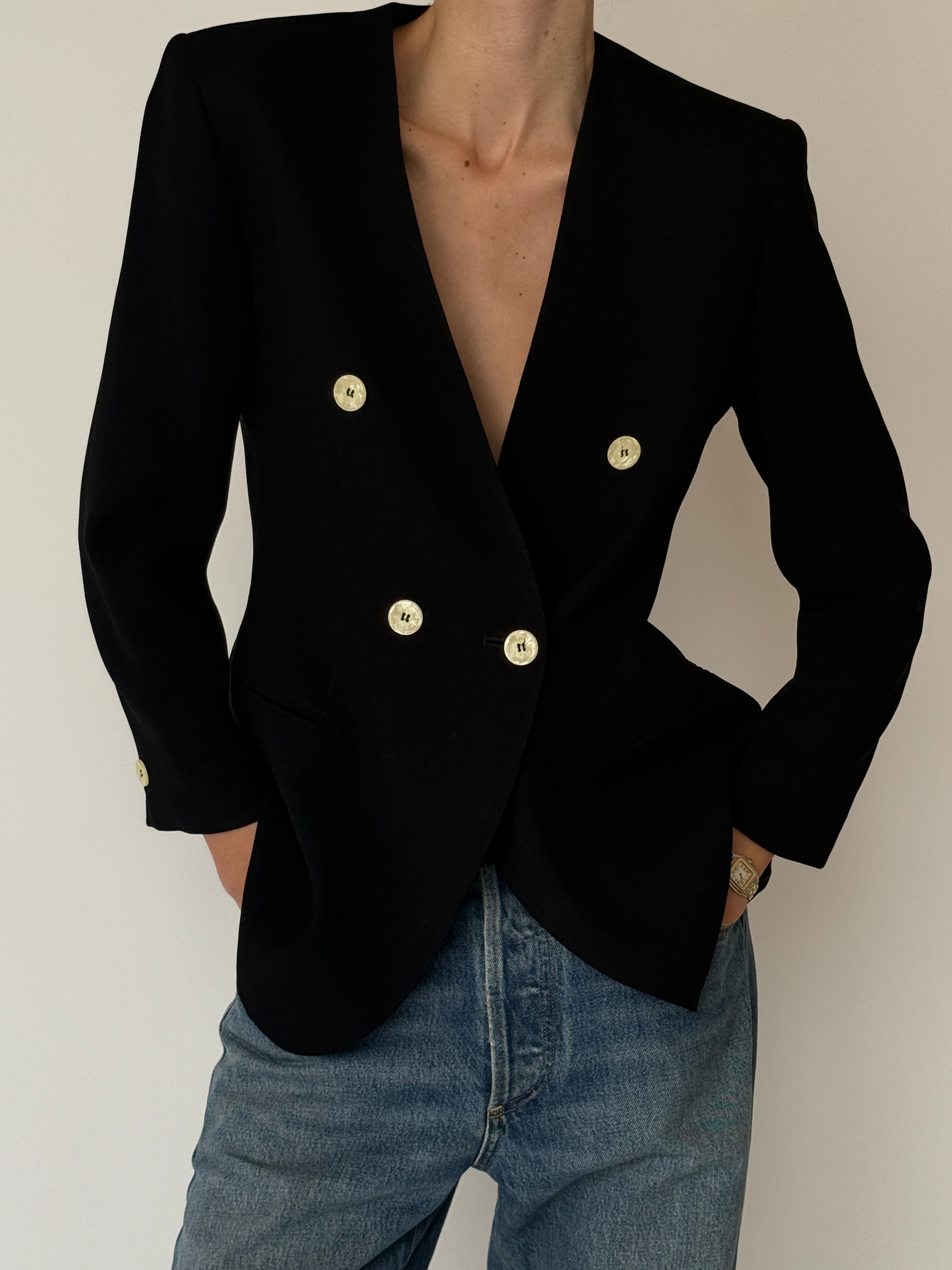 Vintage black double-breasted blazer sleeve detail