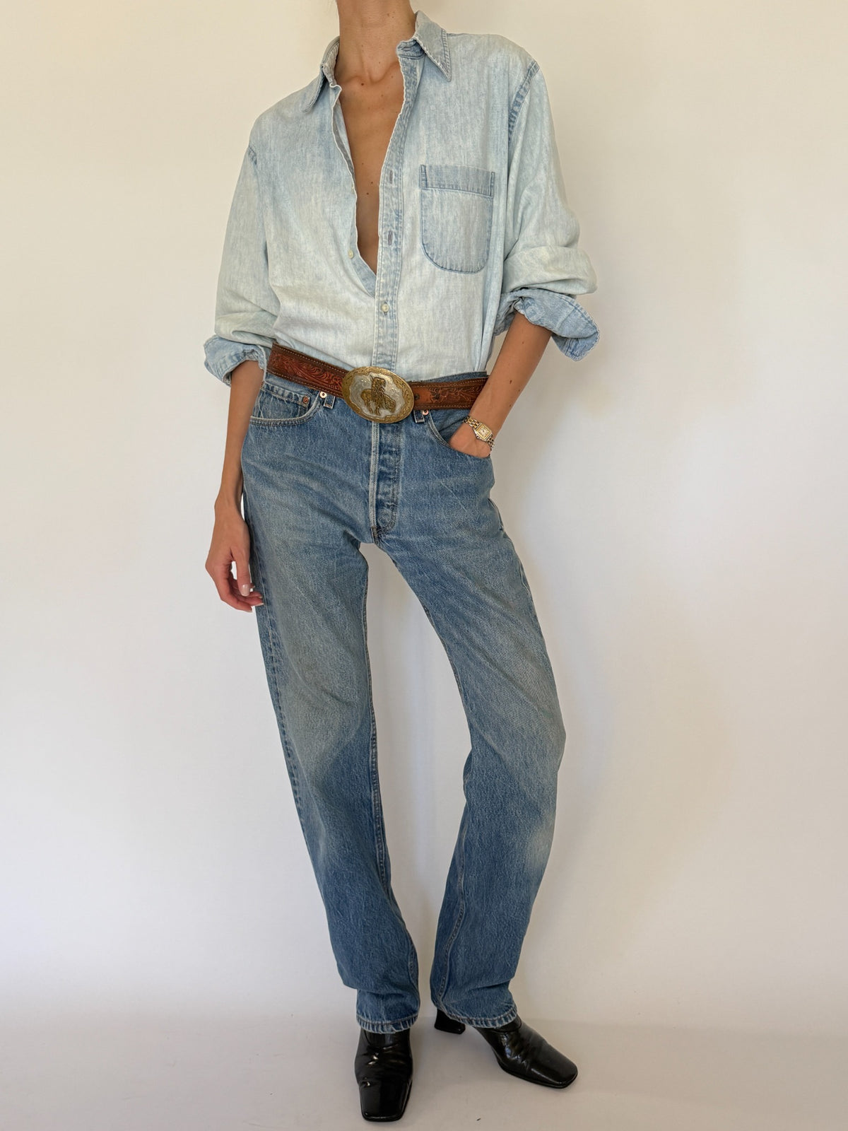 Vintage light wash denim shirt