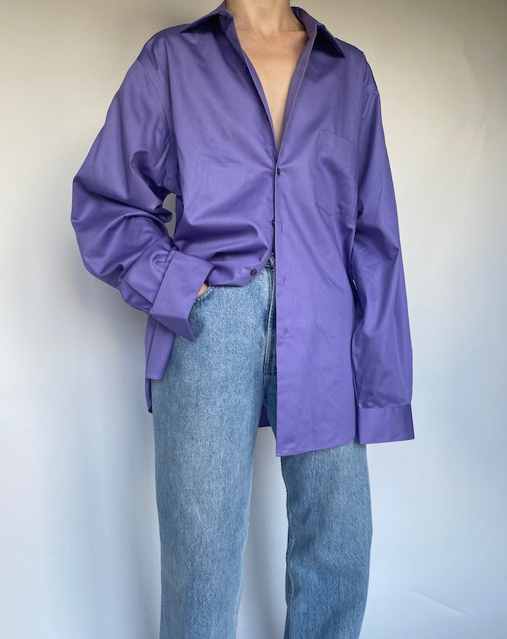 VINTAGE OVERSIZED PURPLE BUTTON DOWN LONG SLEEVE SHIRT 3470