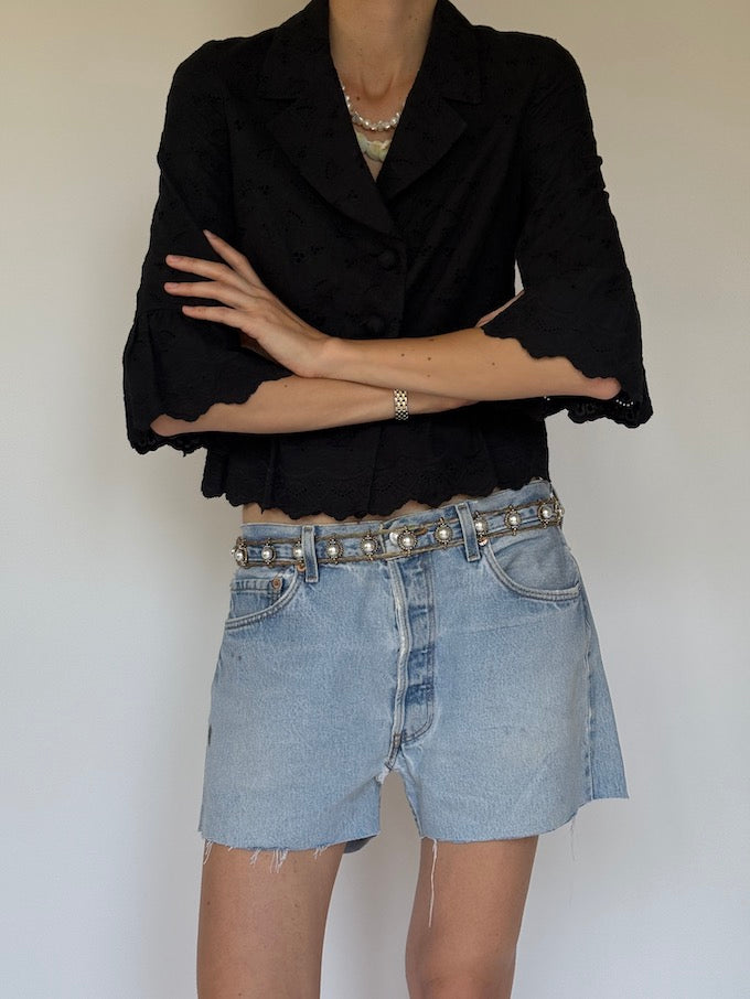 Vintage Broderie Peplum Top Black 6318