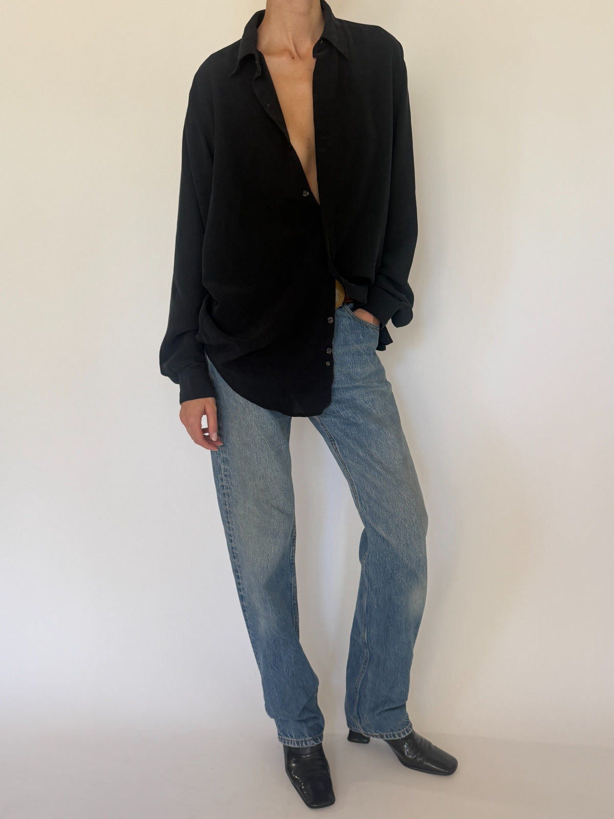 Vintage black relaxed button-front shirt