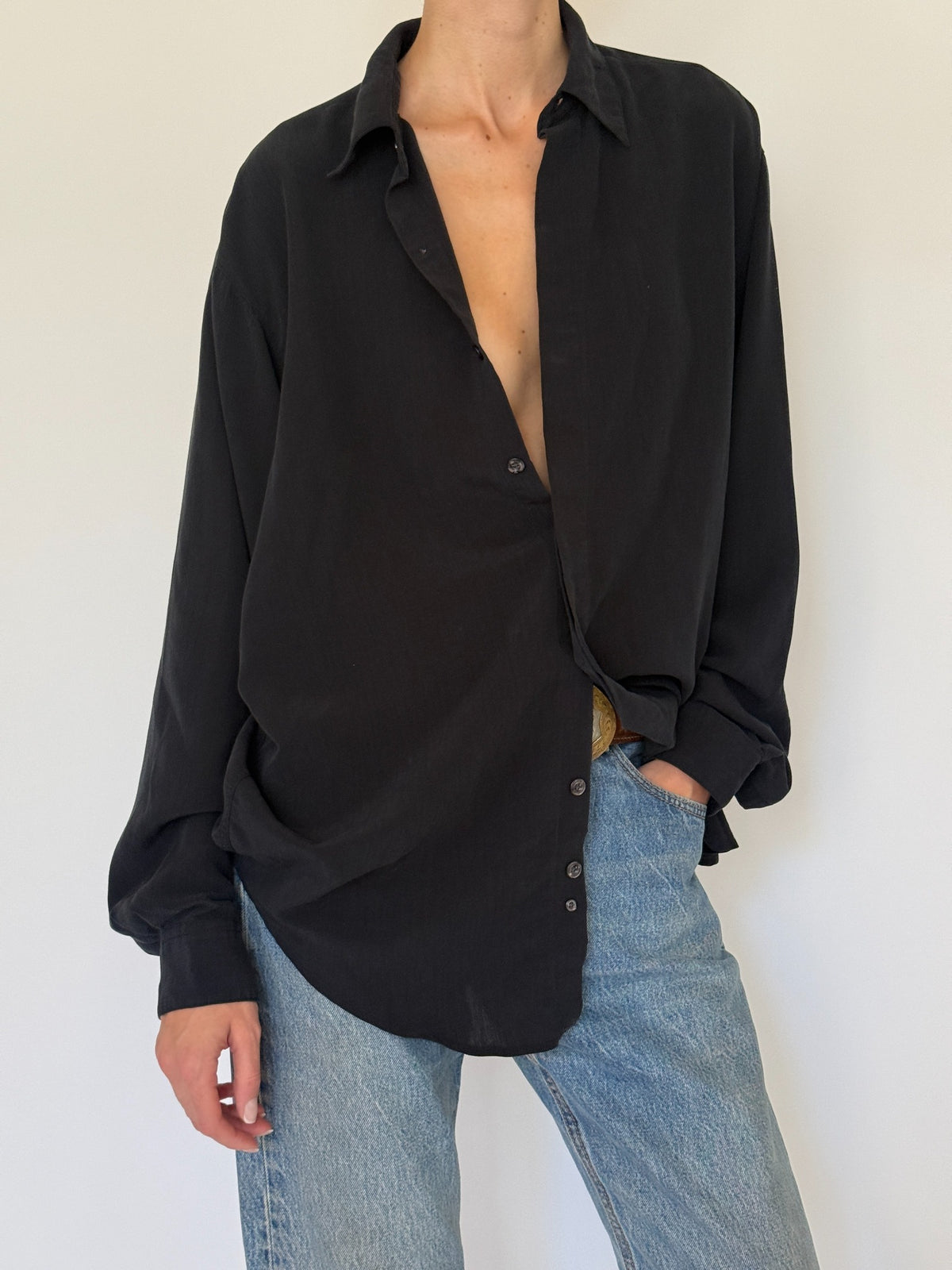 Vintage black relaxed button-front shirt