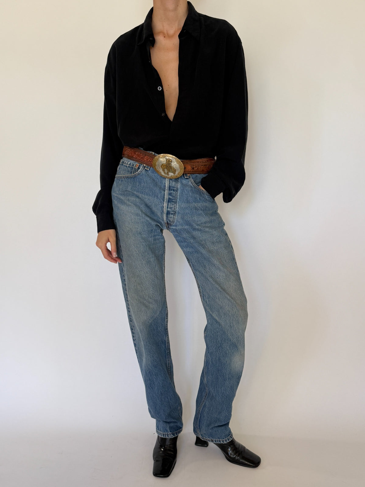 Vintage black relaxed button-front shirt