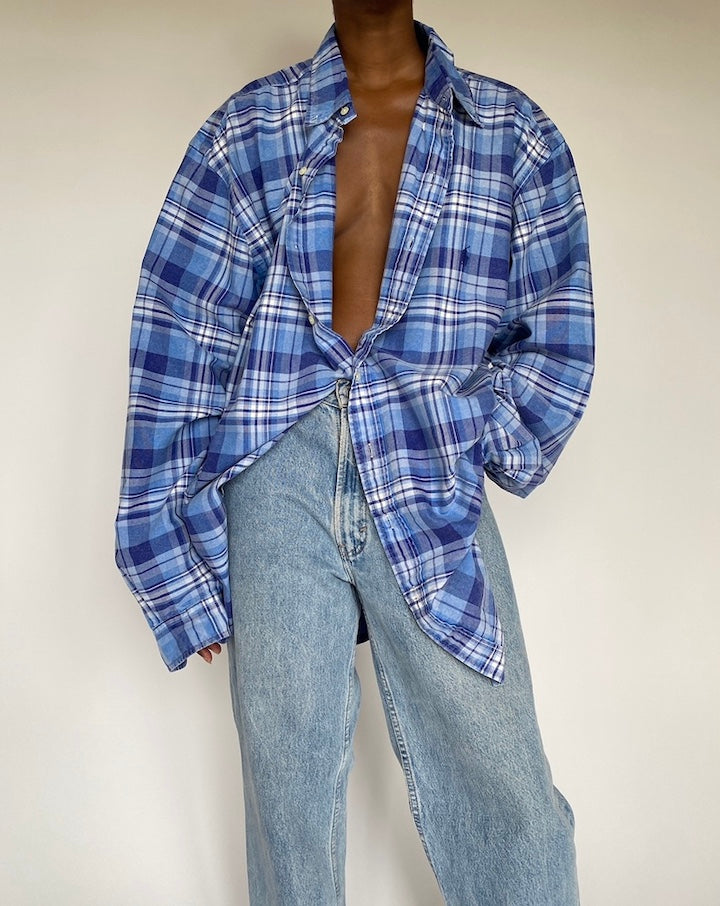 VINTAGE BLUE CHECKED RALPH LAUREN SHIRT 3870