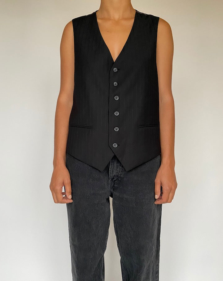 VINTAGE BLACK STRIPED VEST 1609