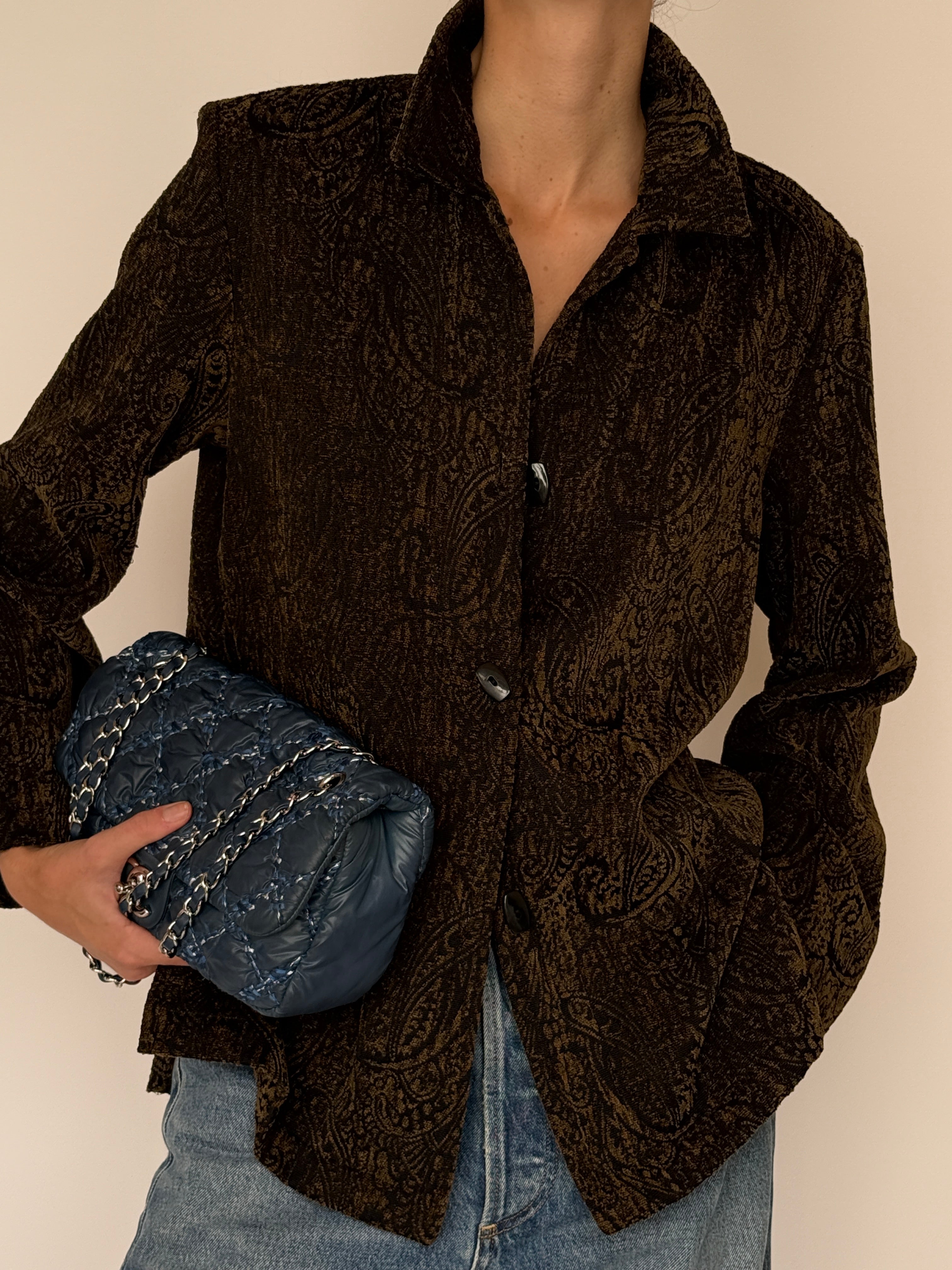 Vintage Textured Paisley Jacket Green & Black 6635