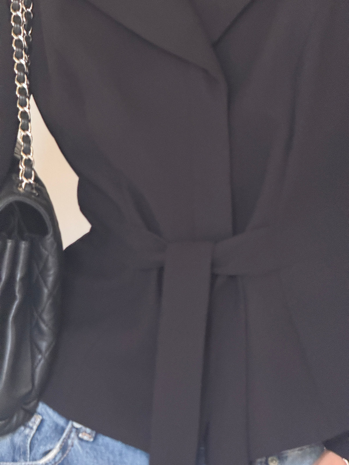 Vintage black blazer self-tie belt detail