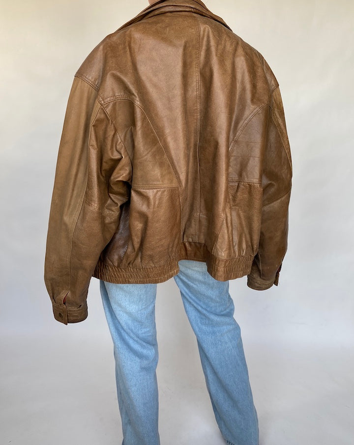 VINTAGE OVERSIZED BROWN BOXY LEATHER JACKET 412