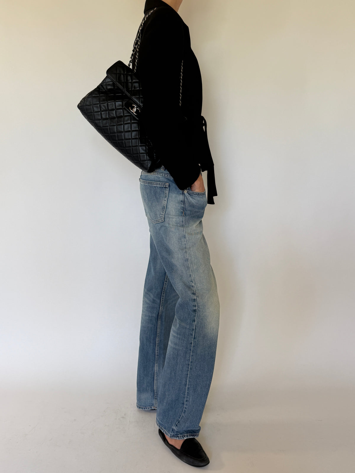 Vintage black belted wrap blazer side view