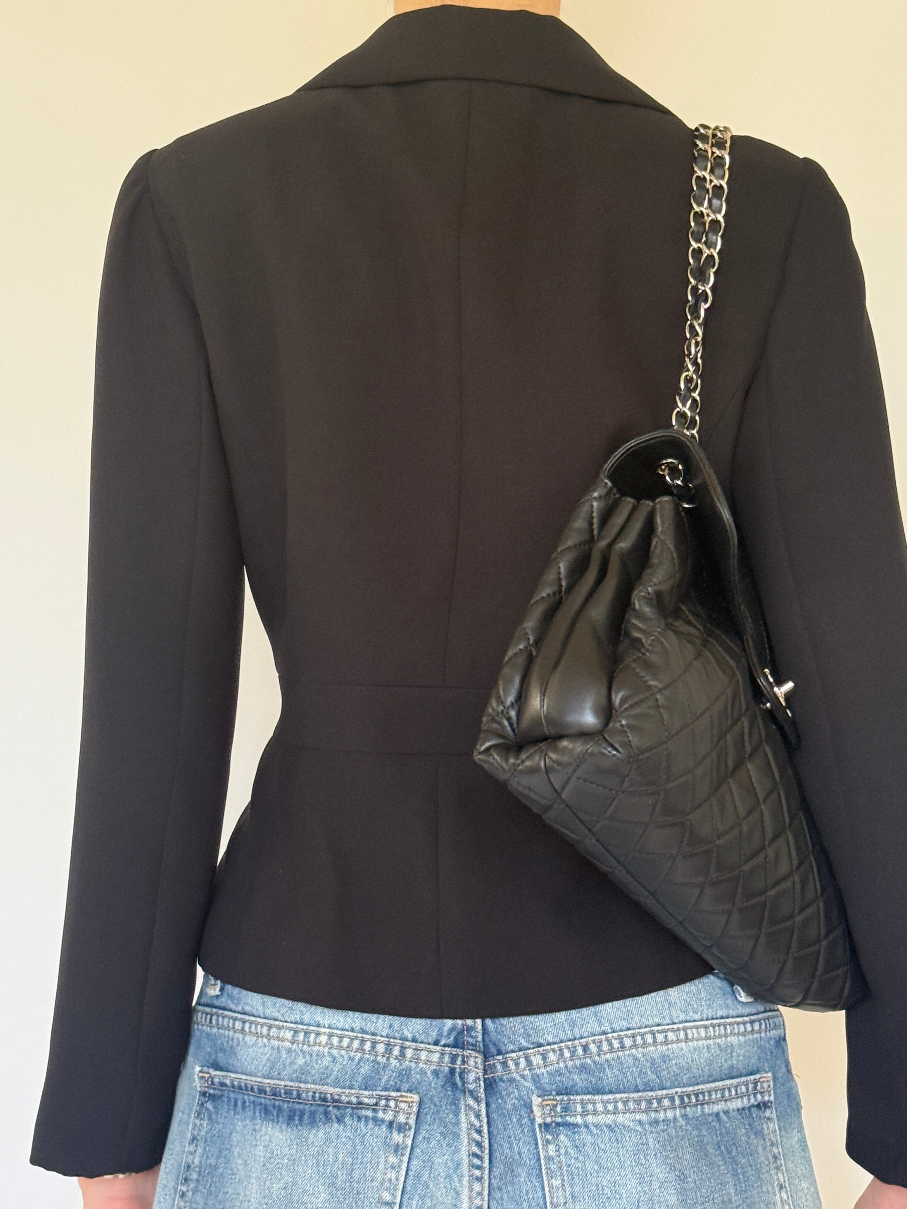 Vintage black belted wrap blazer back view