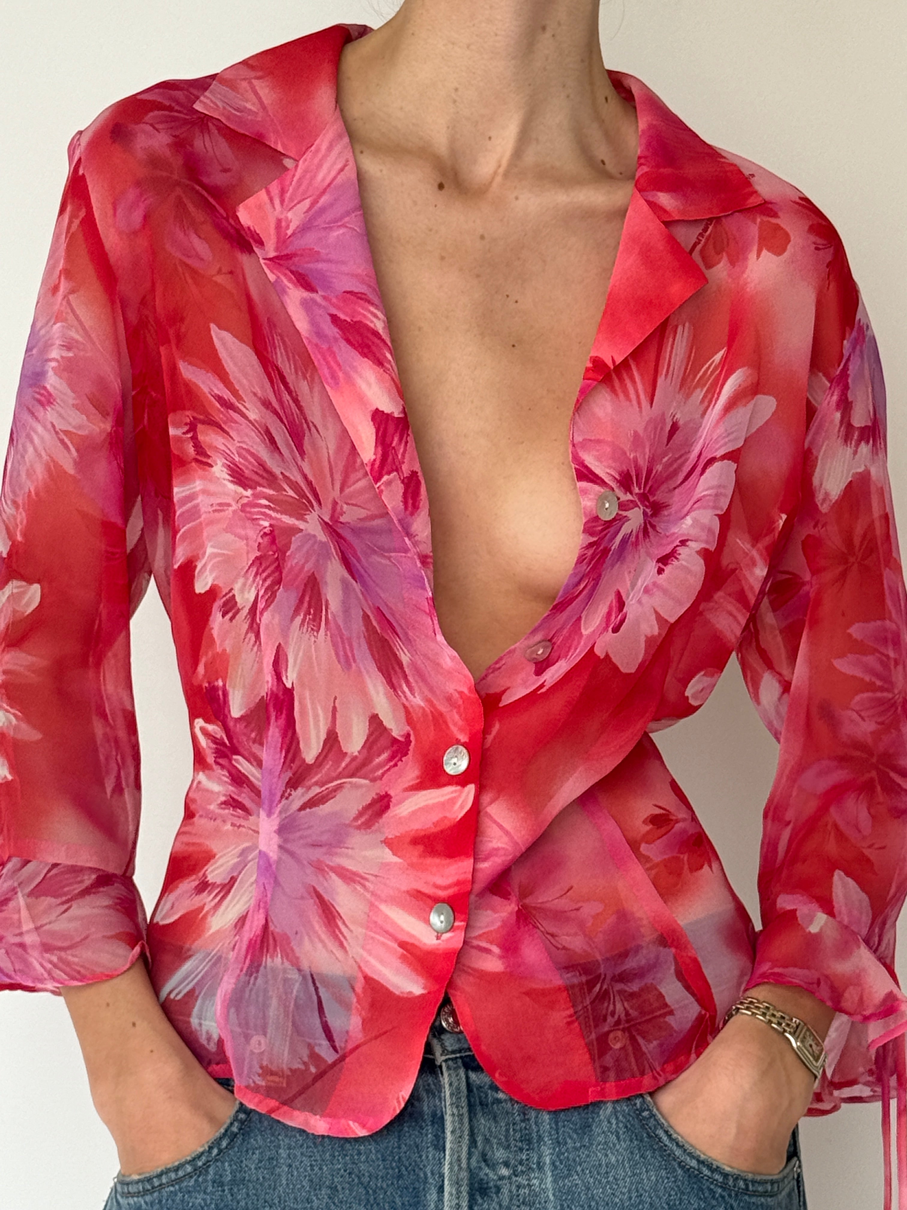 Vintage sheer floral blouse front view