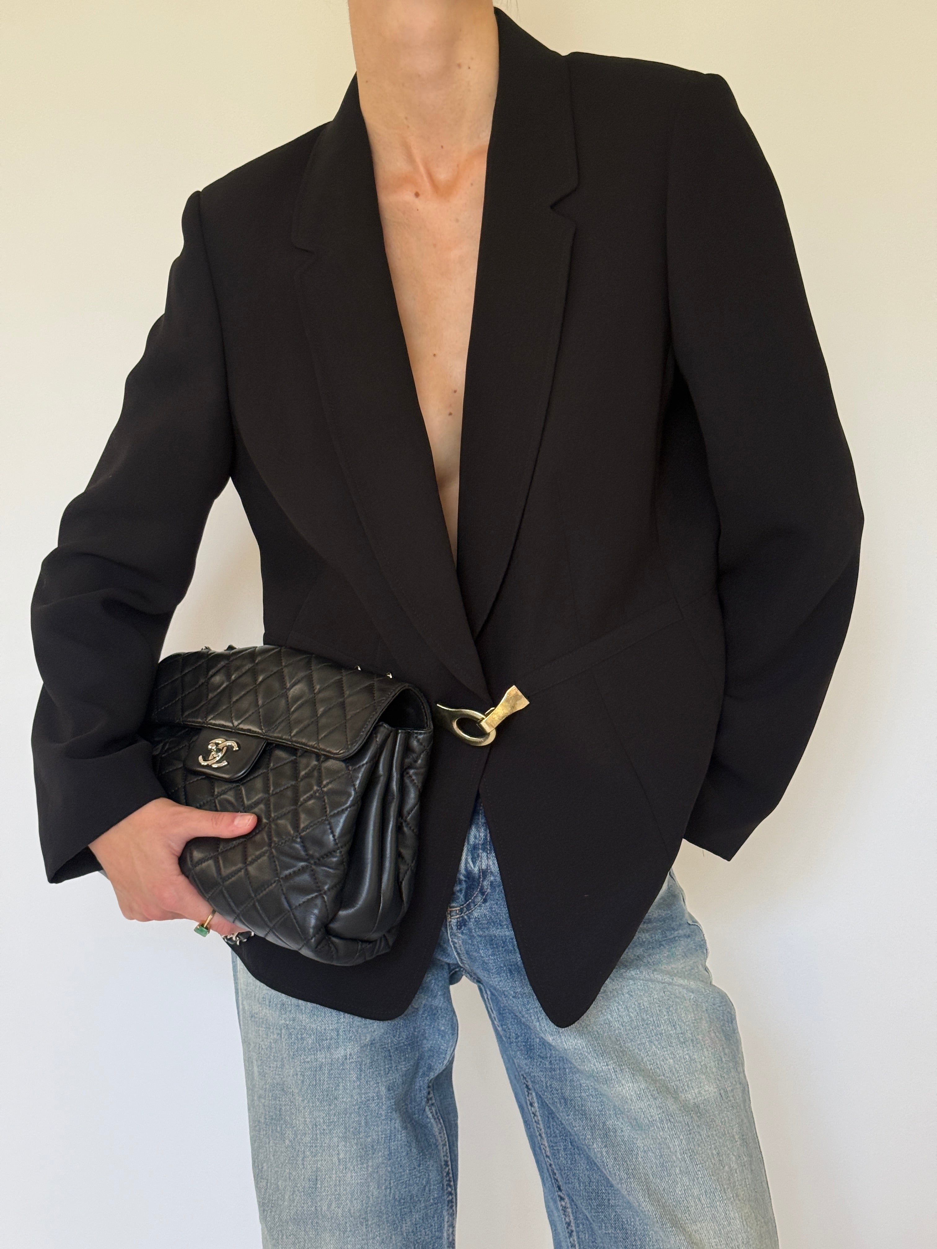 Vintage black Western-inspired blazer front view