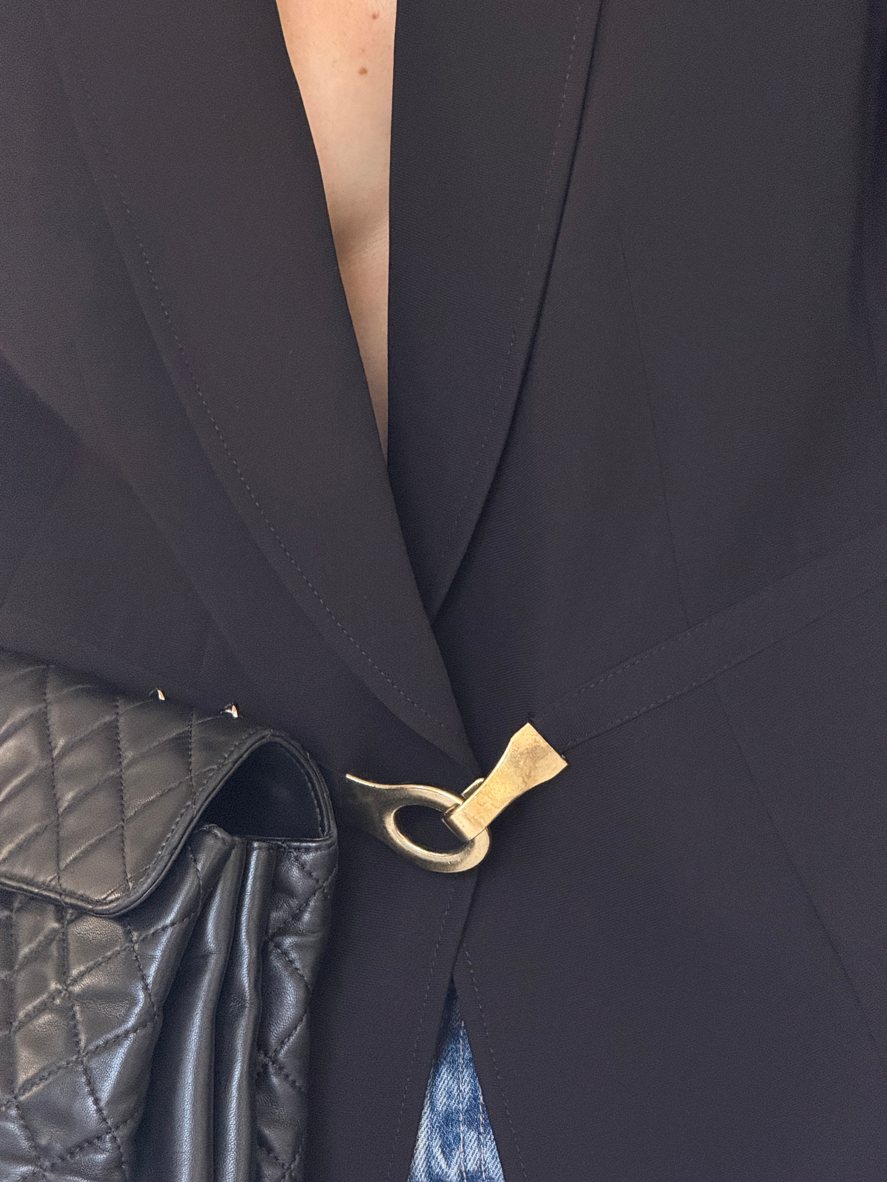 Vintage black blazer thick gold-tone clasp detail