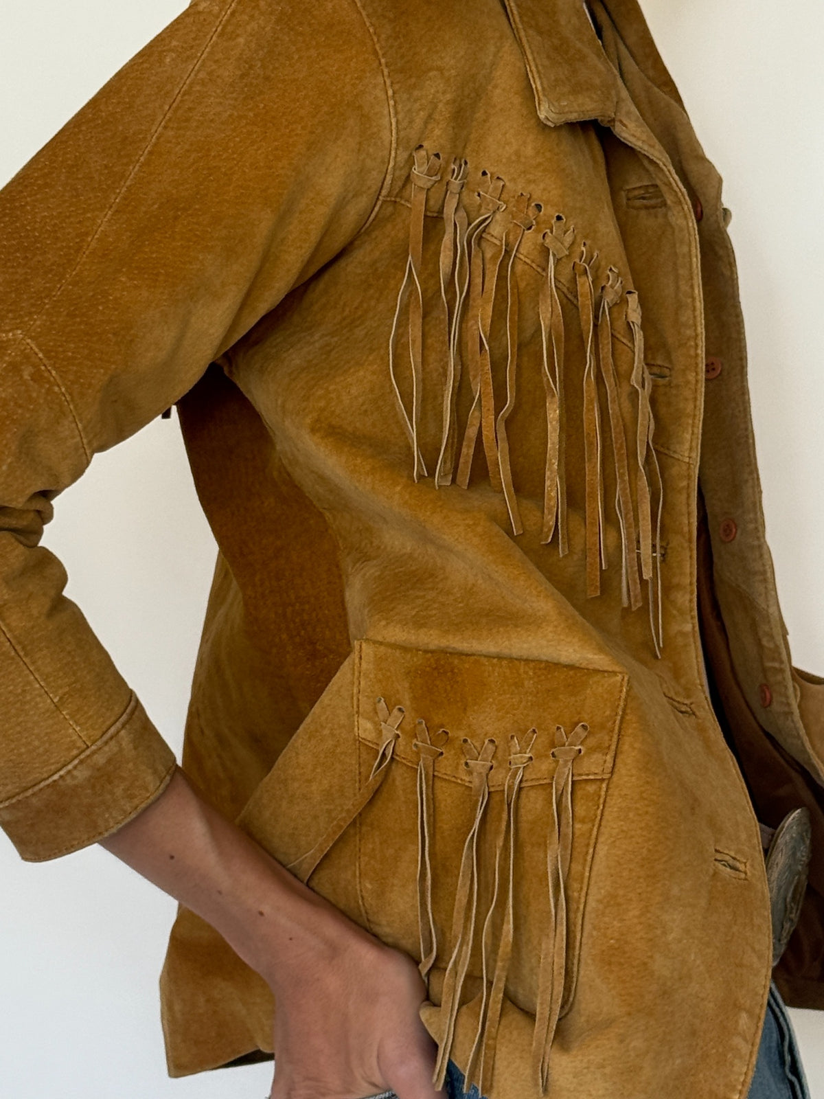 Vintage tan suede fringe jacket 8376