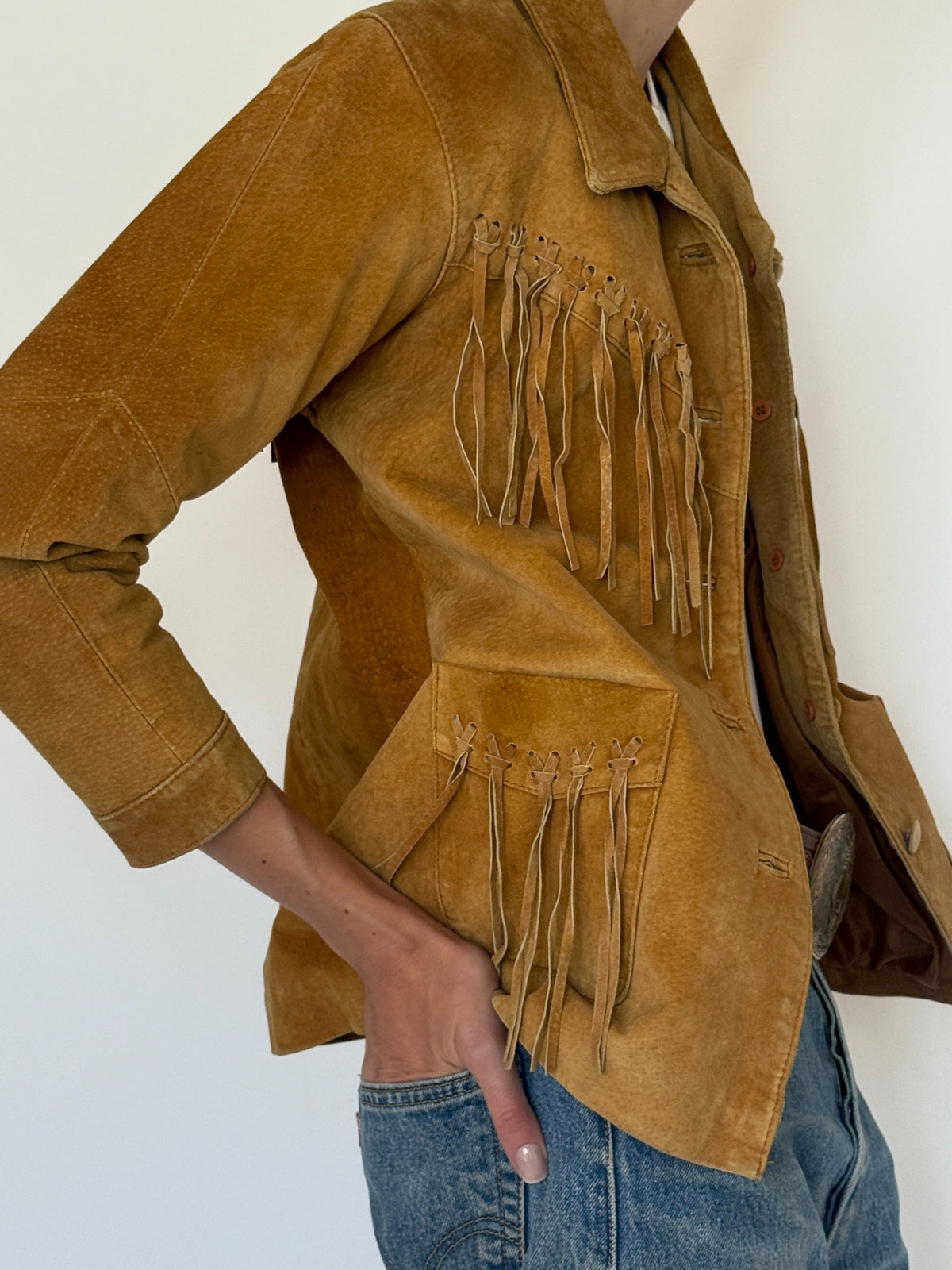 Vintage tan suede fringe jacket 8376