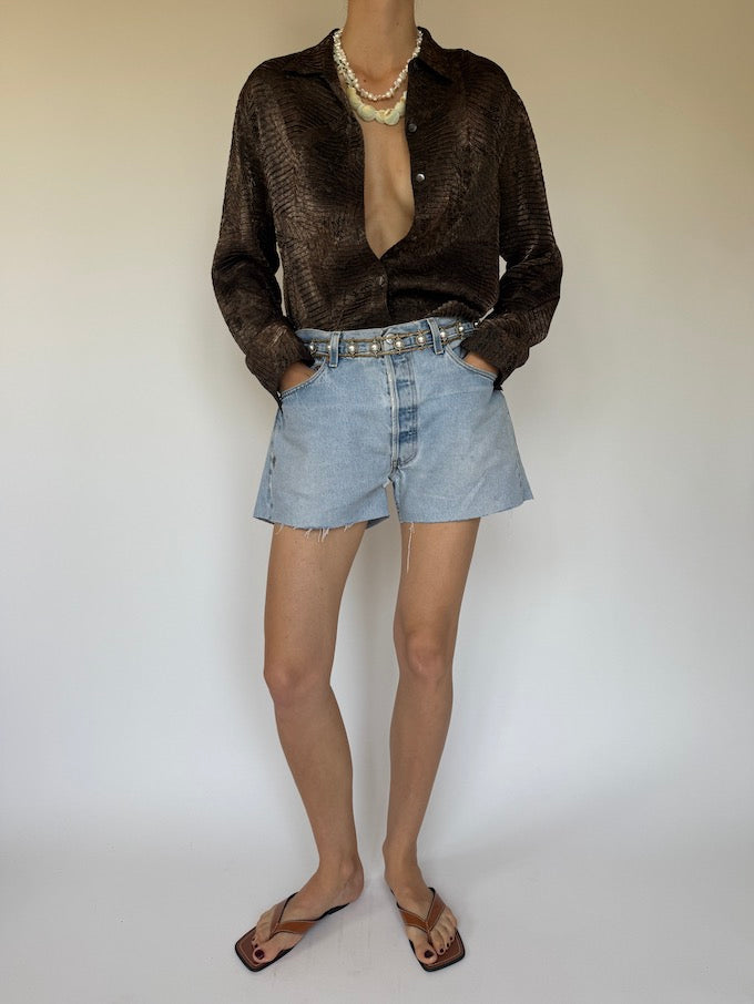 Vintage Snake-Textured blouse brown 6452