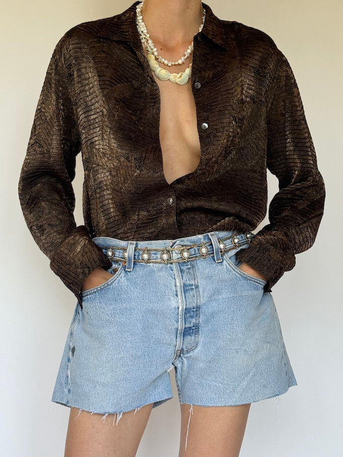Vintage Snake-Textured blouse brown 6452