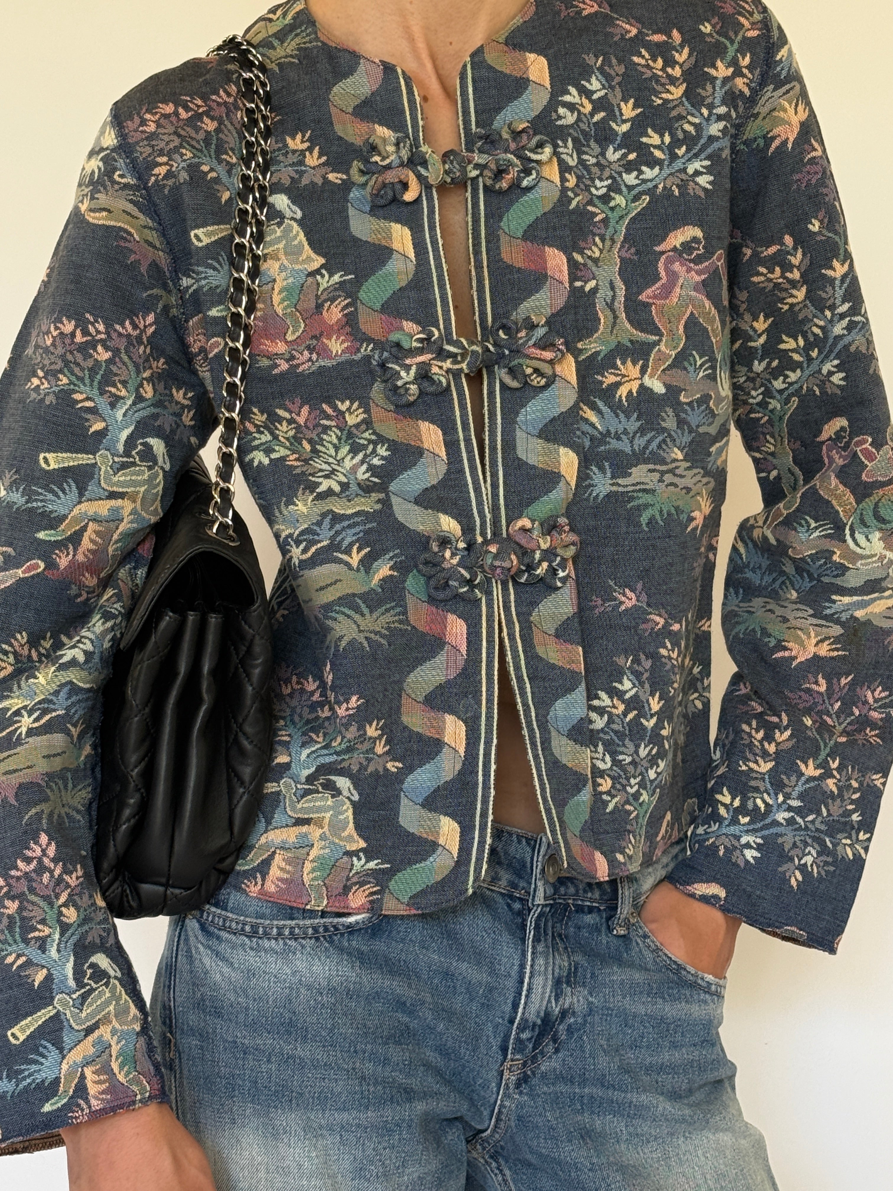 Vintage blue tapestry jacket front view
