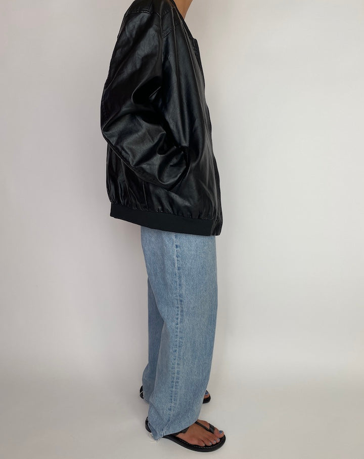 VINTAGE OVERSIZED BLACK LEATHER JACKET 2973