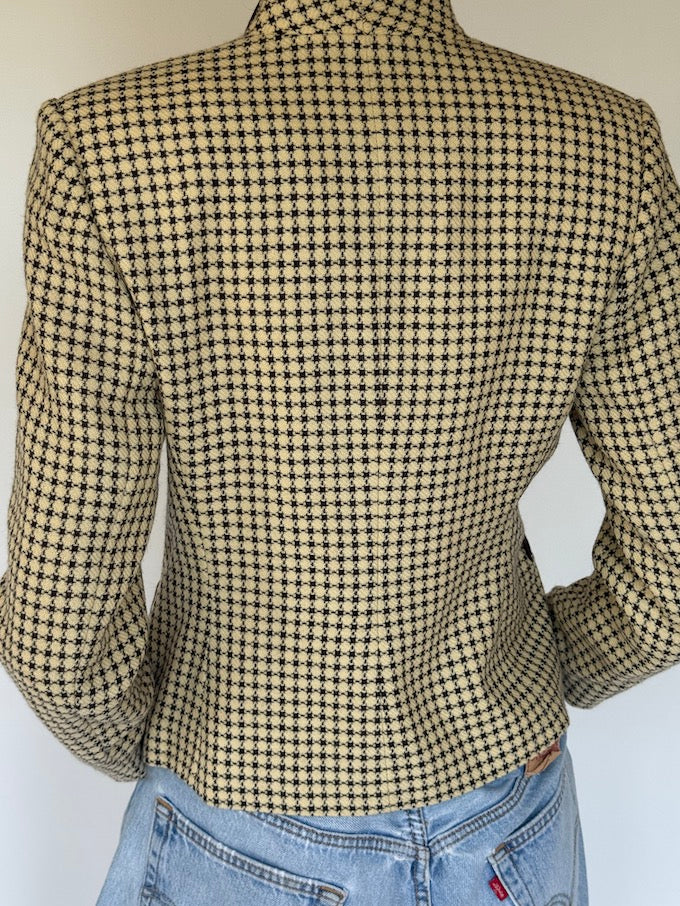 Vintage Classic Houndstooth Check Blazer with Dark Brown Accents 6324