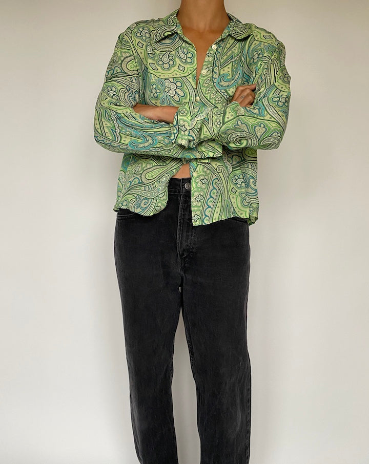 VINTAGE GREEN PAISLEY BLOUSE 1619
