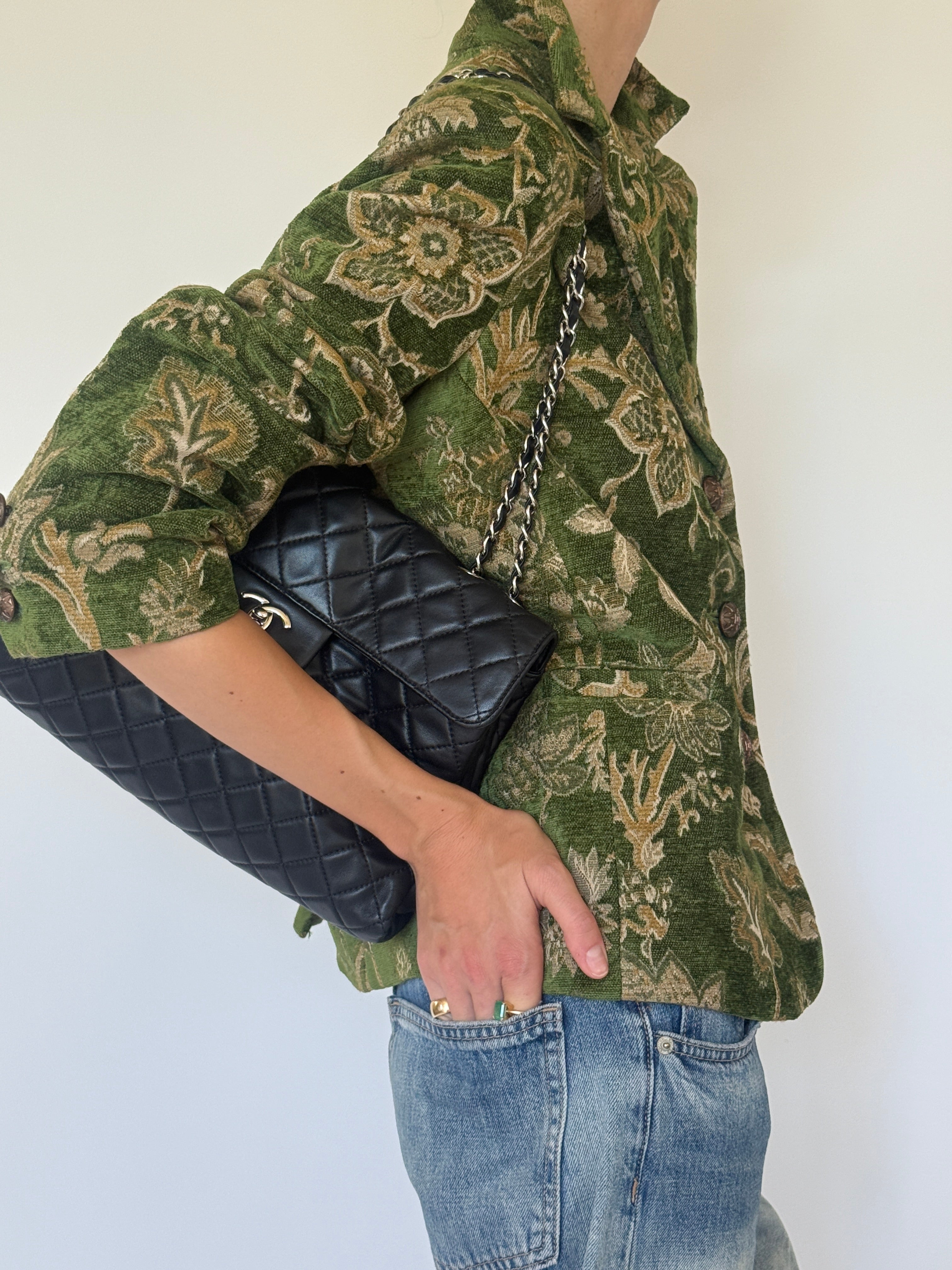 Vintage green floral blazer side view