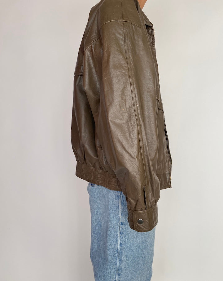 VINTAGE OVERSIZED BOXY BROWN LEATHER JACKET 2974