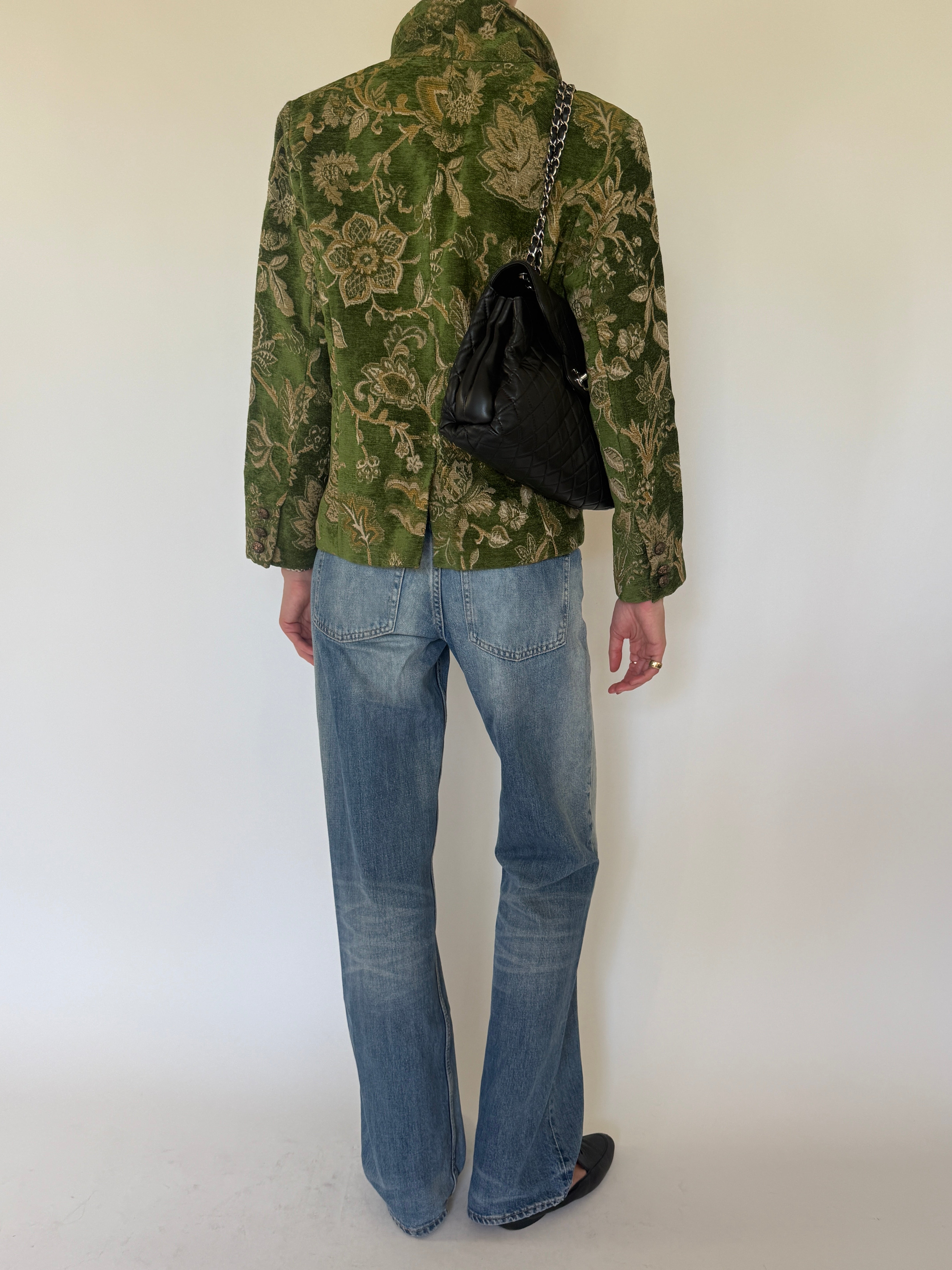 Vintage green floral blazer back view