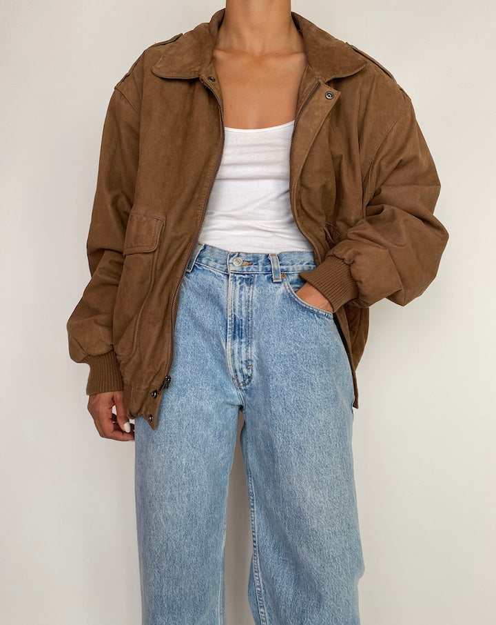 VINTAGE OVERSIZED BOXY BROWN LEATHER JACKET 2975
