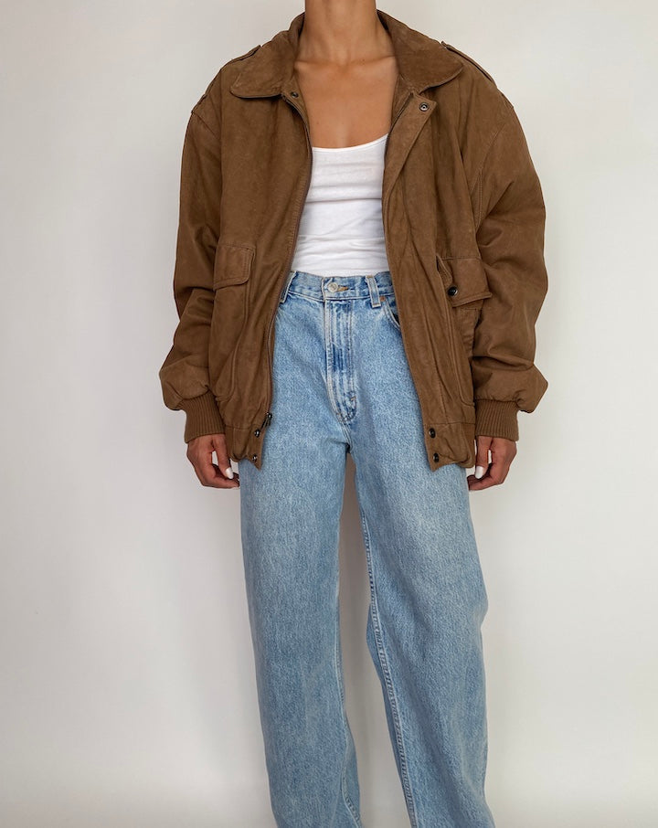 VINTAGE OVERSIZED BOXY BROWN LEATHER JACKET 2975
