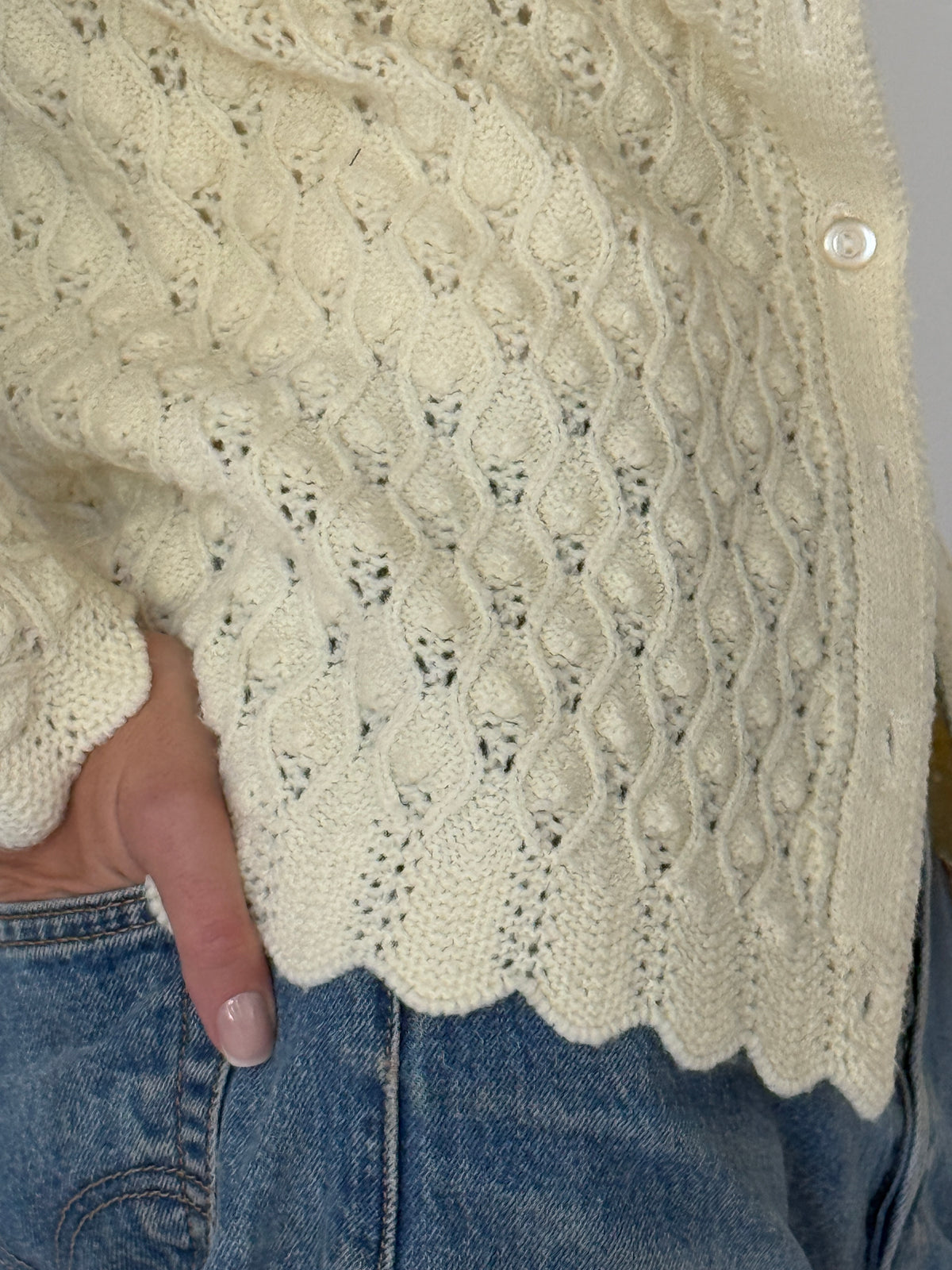 Vintage Pointelle Knit Cardigan Cream 7582