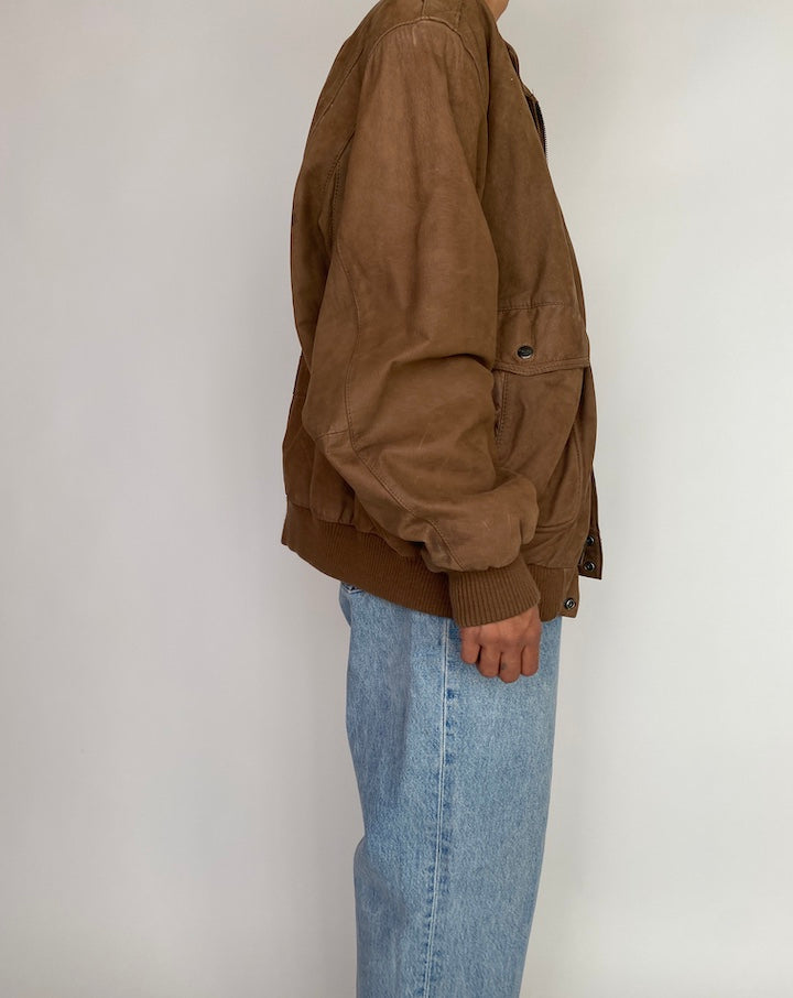 VINTAGE OVERSIZED BOXY BROWN LEATHER JACKET 2975