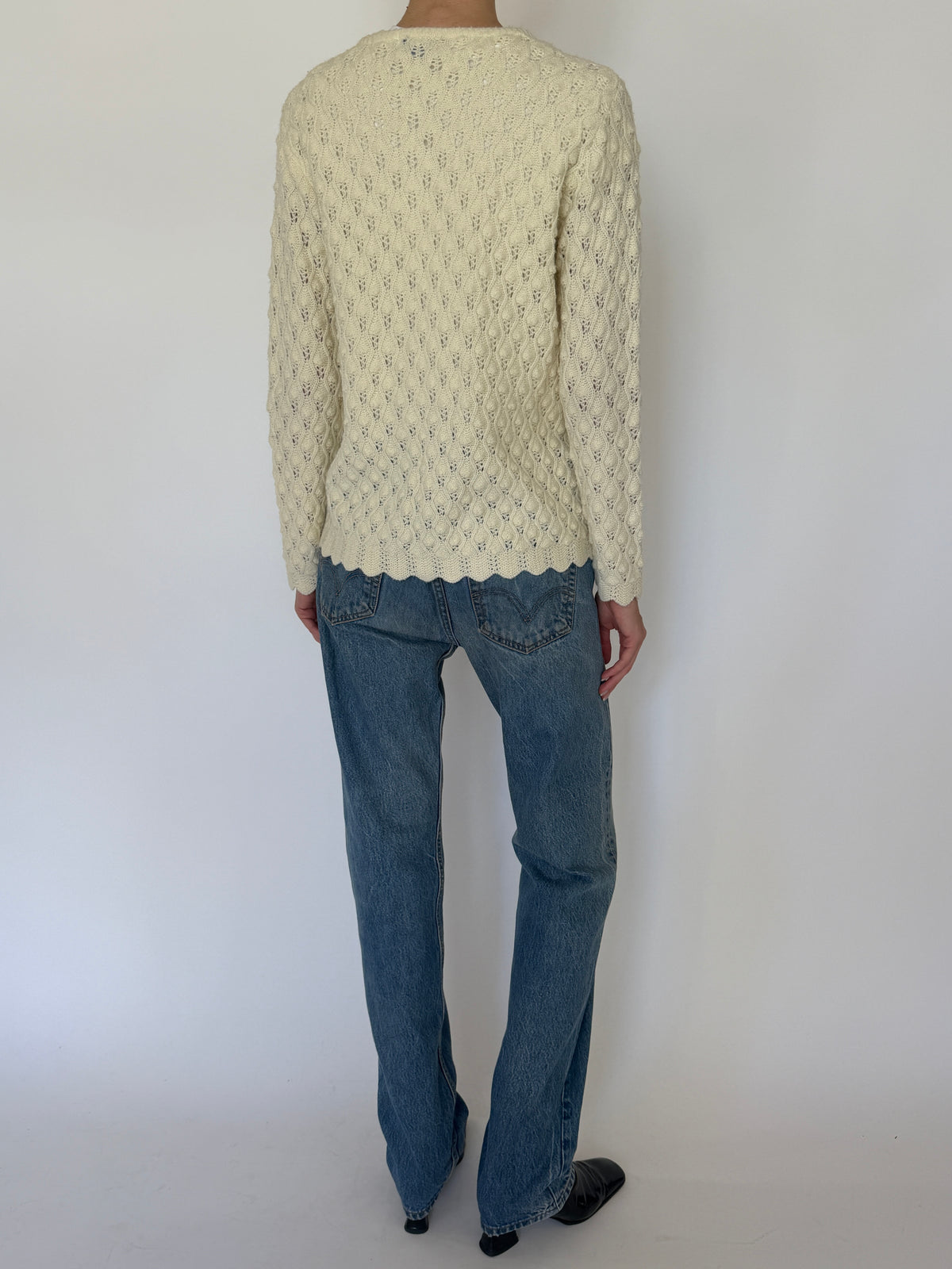 Vintage Pointelle Knit Cardigan Cream 7582