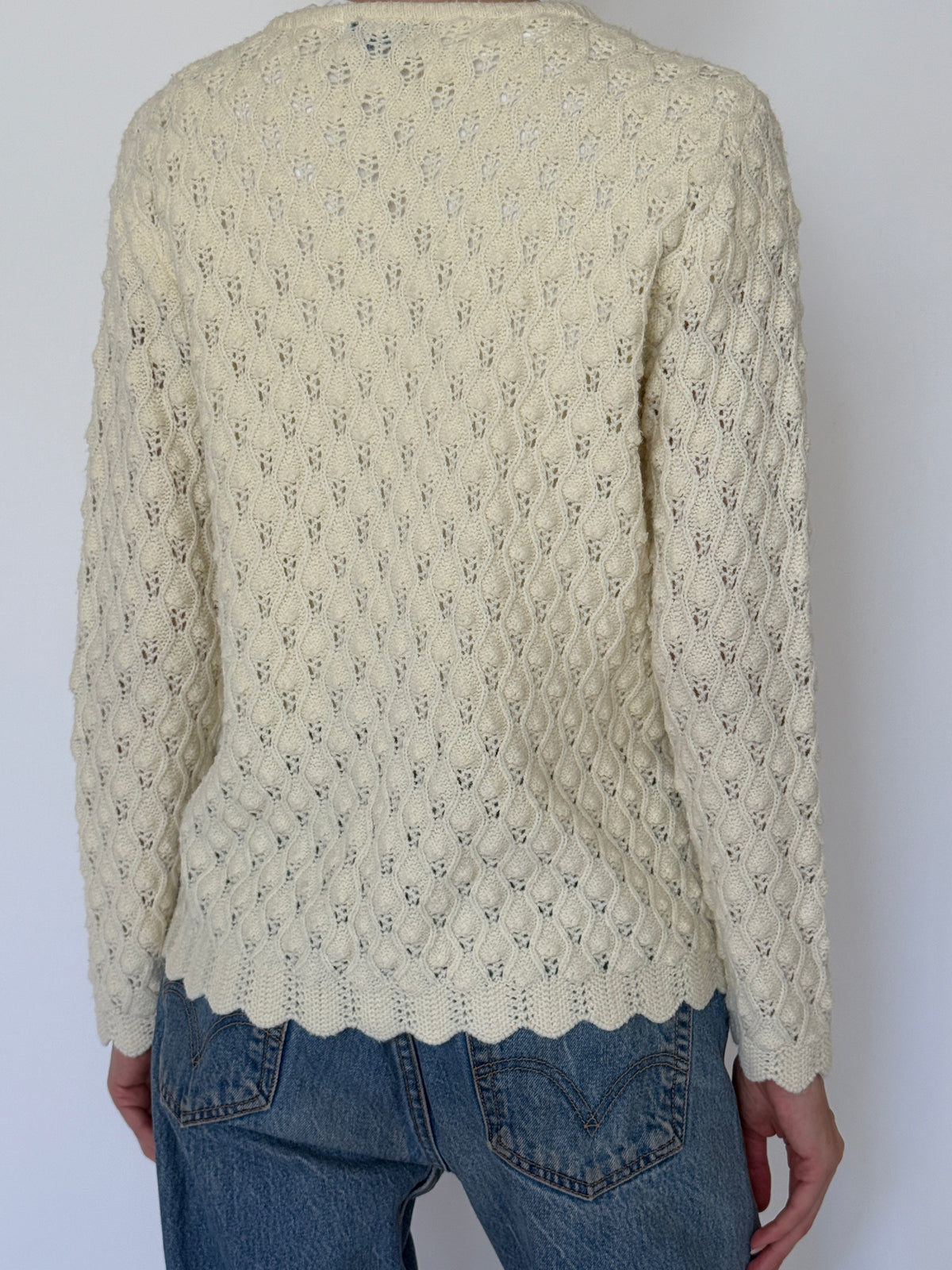 Vintage Pointelle Knit Cardigan Cream 7582