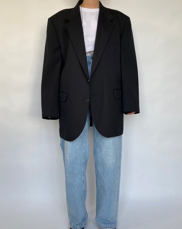 VINTAGE BLACK OVERSIZED WOOL BLAZER 414