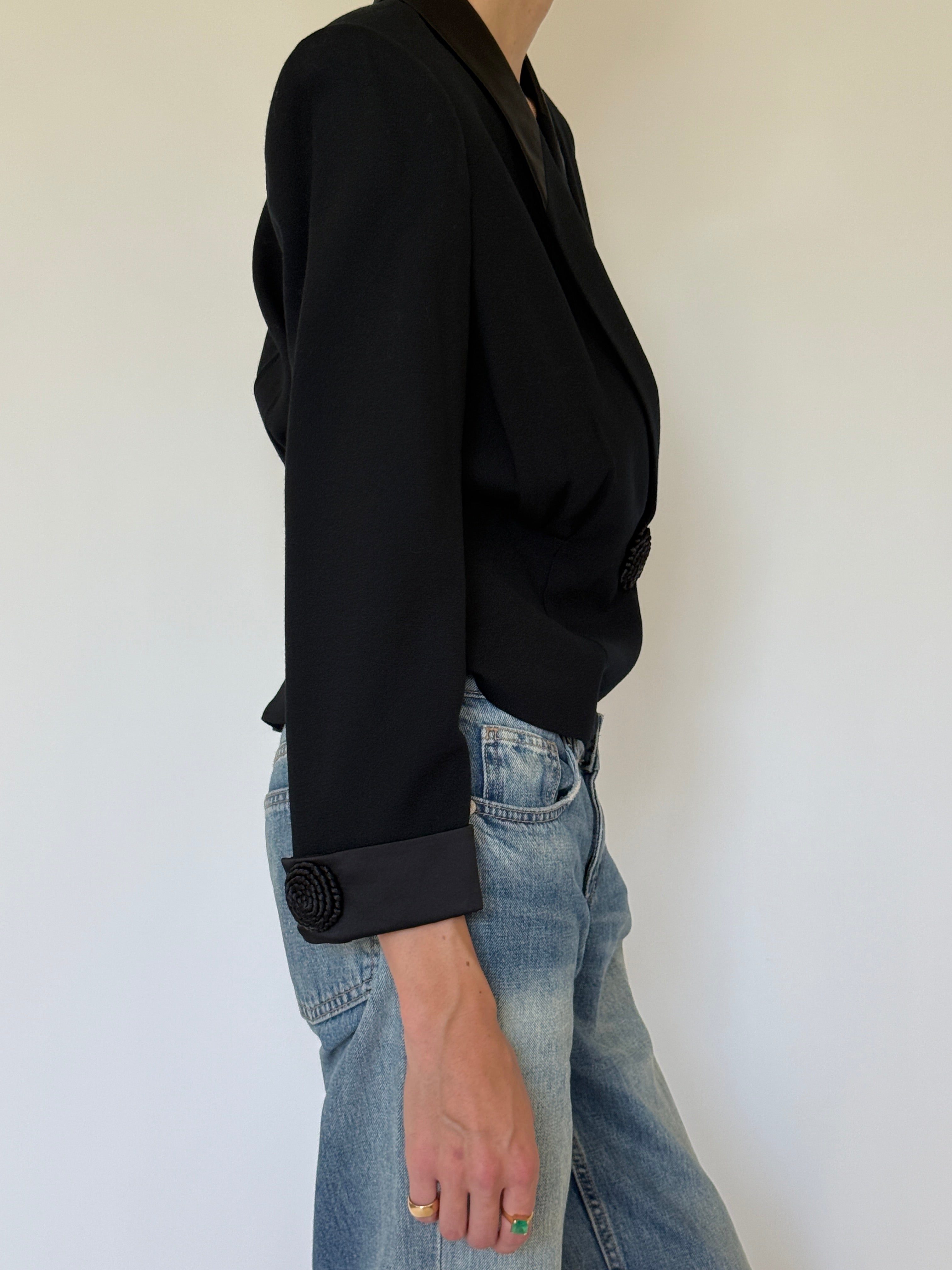 Vintage black evening blazer side view